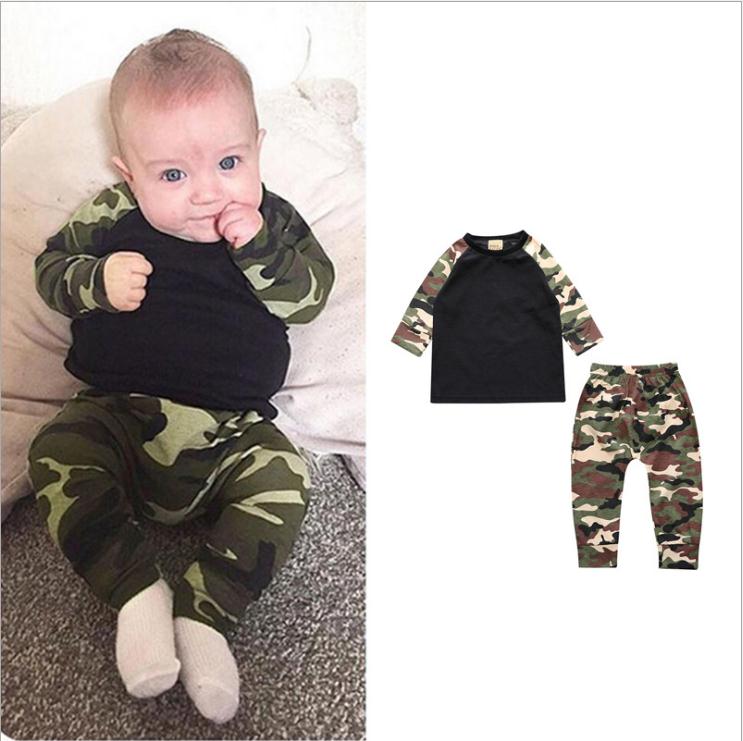 

Newborn Baby Boys Clothing Sets Toddler Outfits Top + Pants Army Green Casual Kids Clothes Sets, White