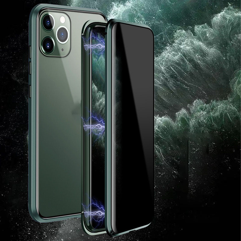 

Magnetic Phone Case For iPhone12 11pro 7 8 Plus XR for Samsung note20 S20 Case Magnet transparent Anti-peeped Tempered Glass Protecter Case, C1--anti peeping glass