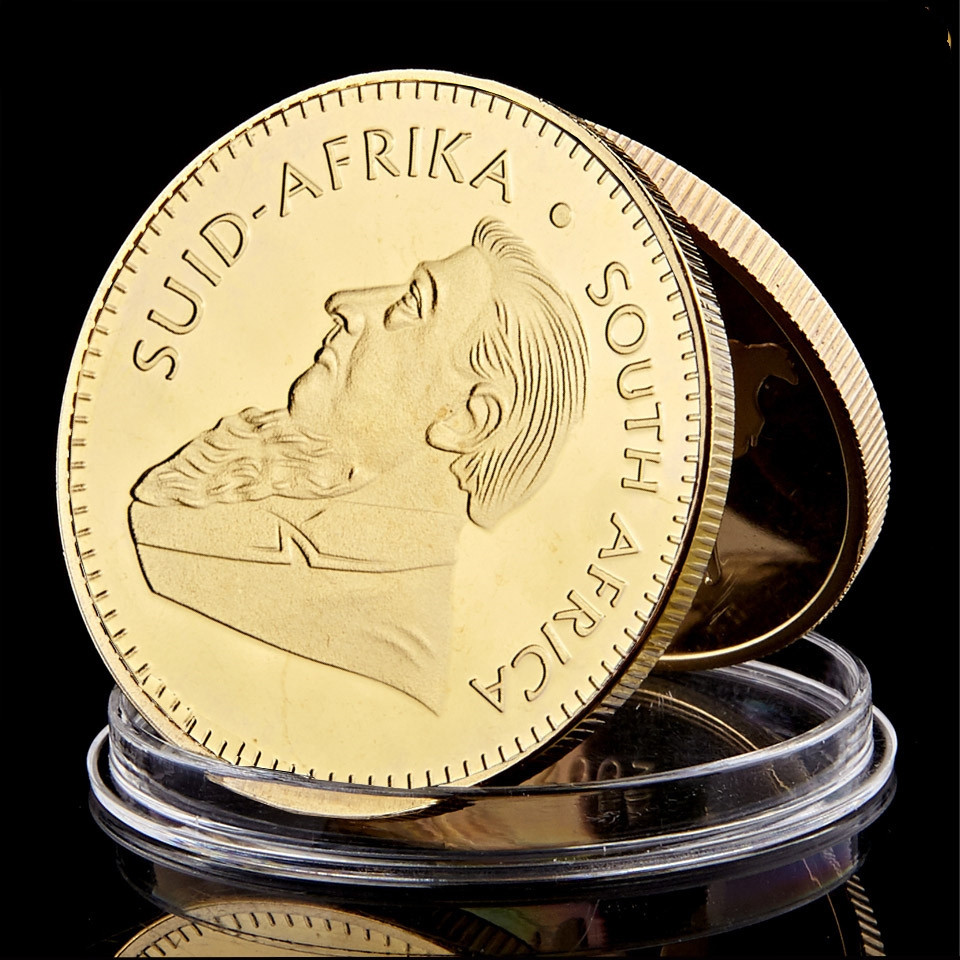 Arts and Crafts South Africa 1OZ Gold Plated Krugerrand Round coin In Acrylic Case-image-534208325