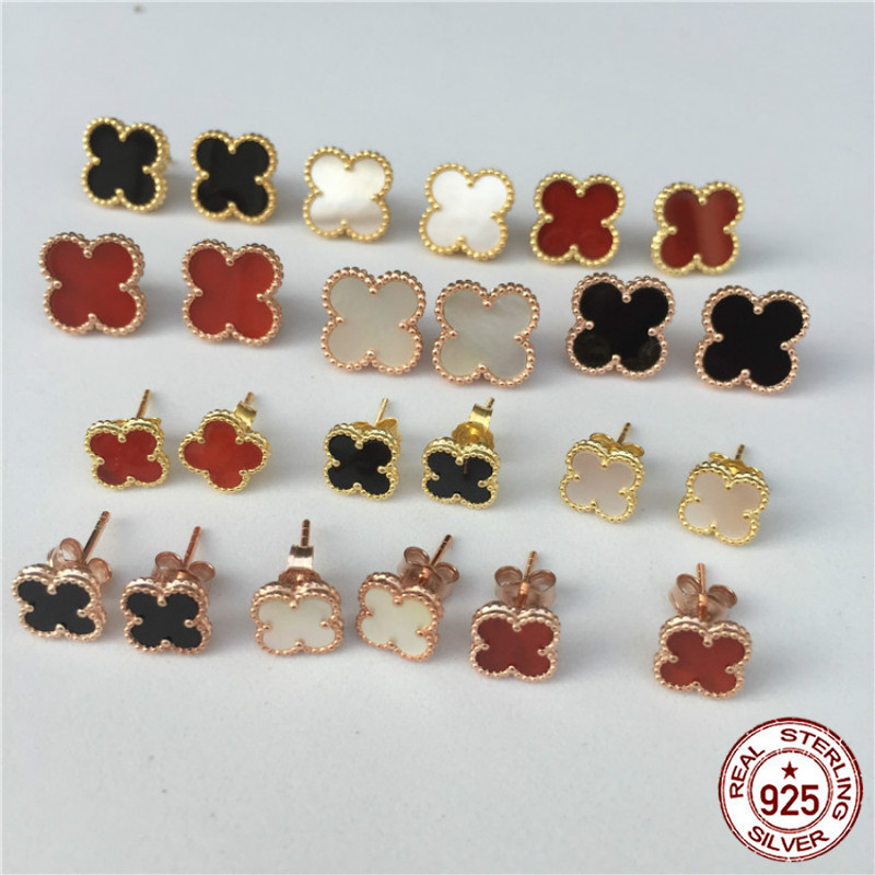 

S925 Sterling Silver Stud Earrings Clover Back Stud Earrings Plated 18K Gold Rose Gold Temperament Personality Fashion Hypoallergenic 2020, Golden;silver