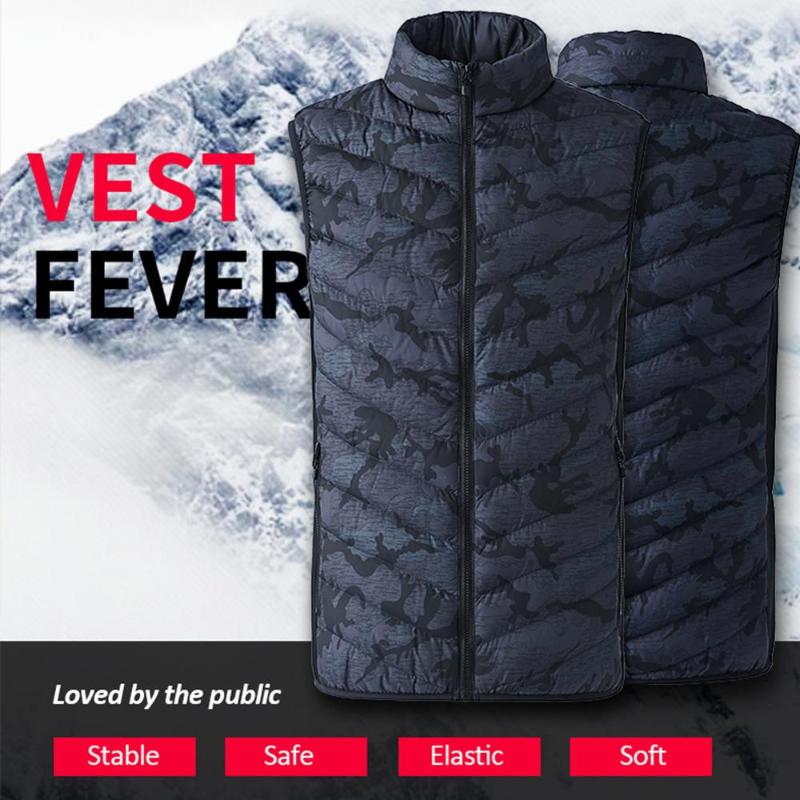 

3 Colors Men Electric Heating Vest Camouflage Winter Thermal Warm Heated Camouflage Jacket Fishing Big Size -6XL Waistcoat, Blue