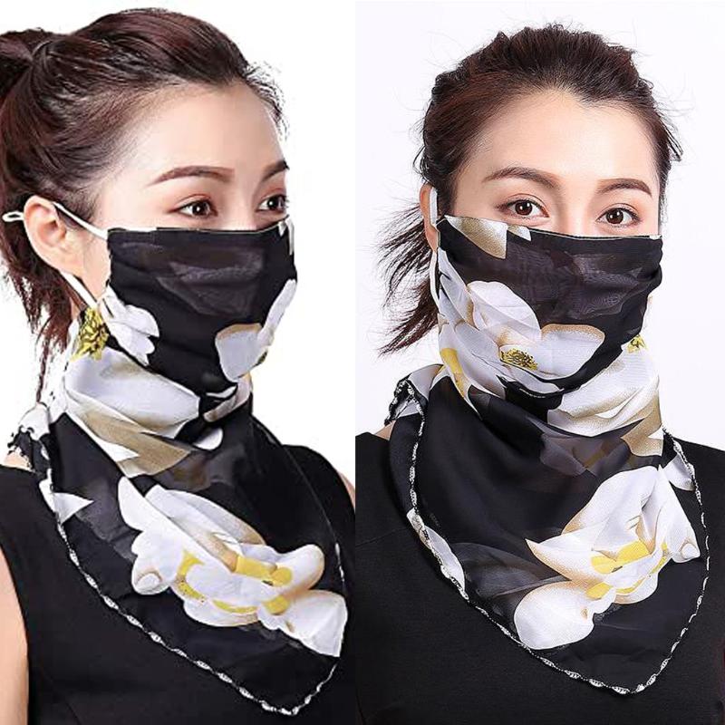 

#H25 2PCs Women UV Protection Neck Gaiter Scarf Chiffon Protection Scarf Dustproof Windproof Neck Protective Face Cover, As pic
