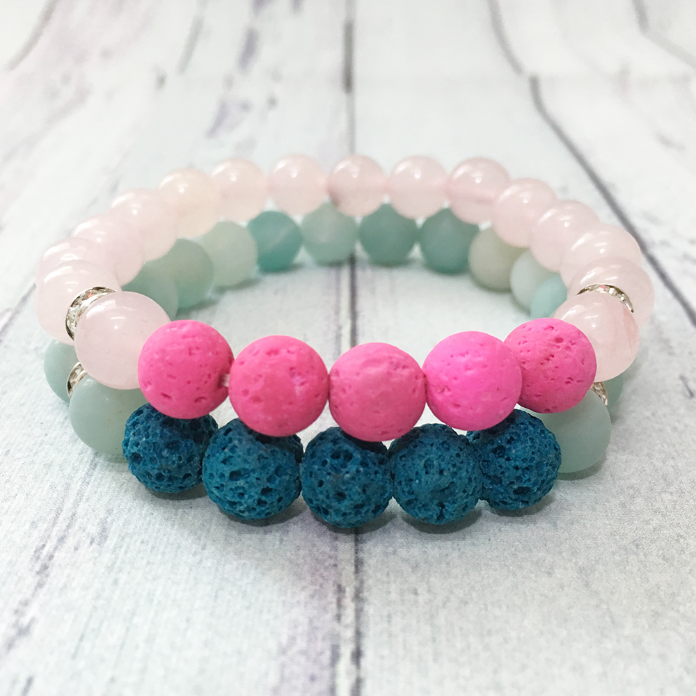 

MG0557 Hot Lava Natural Stone Couple Bracelet High Quality Matte Amazonite Rose Quartz Bracelet Best Friendship Jewelry