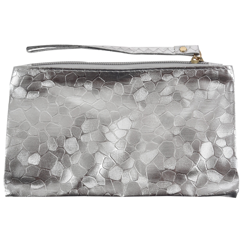 

LJL-New Ladies Clutch Purse Pouch Small Zipped Bag Metallic, Silver