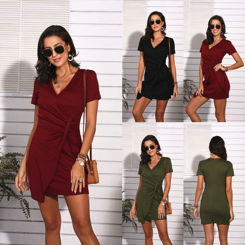 

Women Summer Tunic Dress Short-Sleeve V Neck Casual Loose Flowy Swing Shift Evening Party Dresses, Red