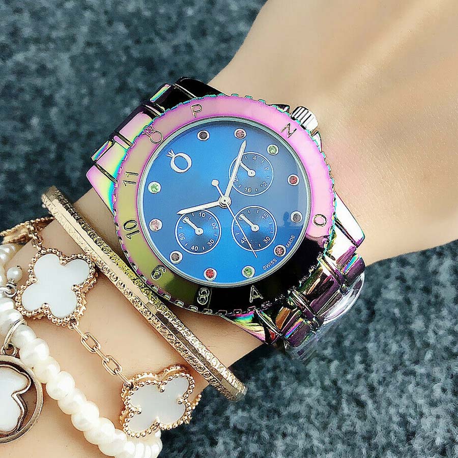 

Fashion Brand Wrist Watch Women's Girls Colorful crystal style steel metal band Quartz Watches P64, Gold