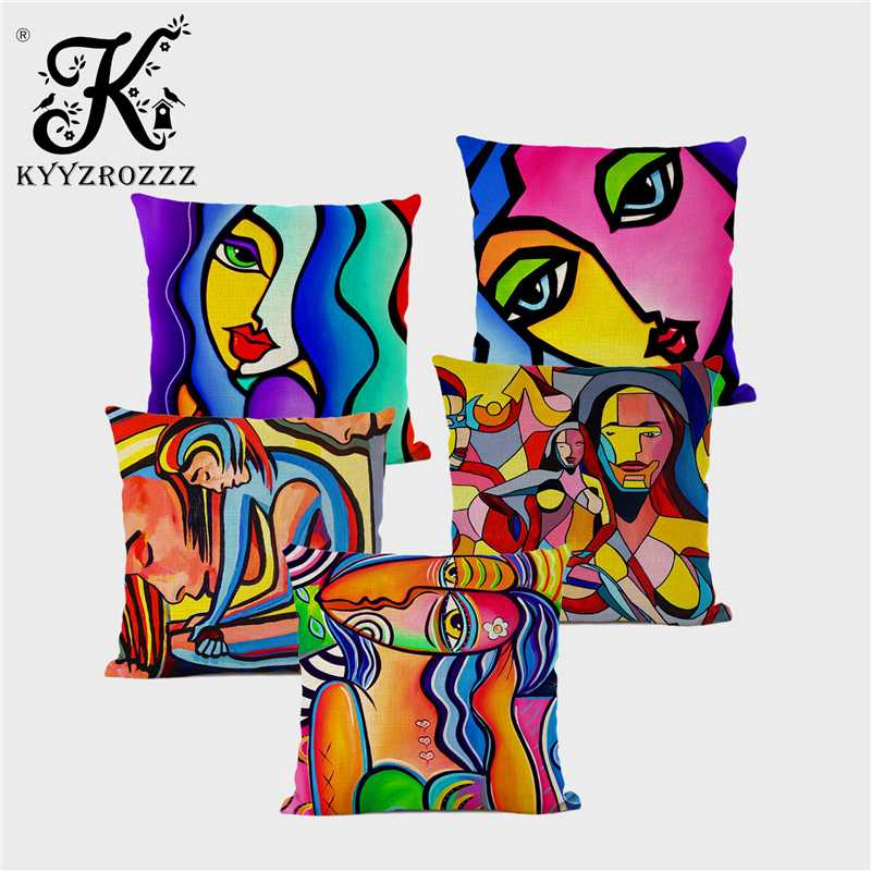 

Art Abstract Oil Painting Cushion Set European Retro Style Printing Home Decor Linen Pillowcase Cojines Decorativos Para Sof, 04 45x45cm