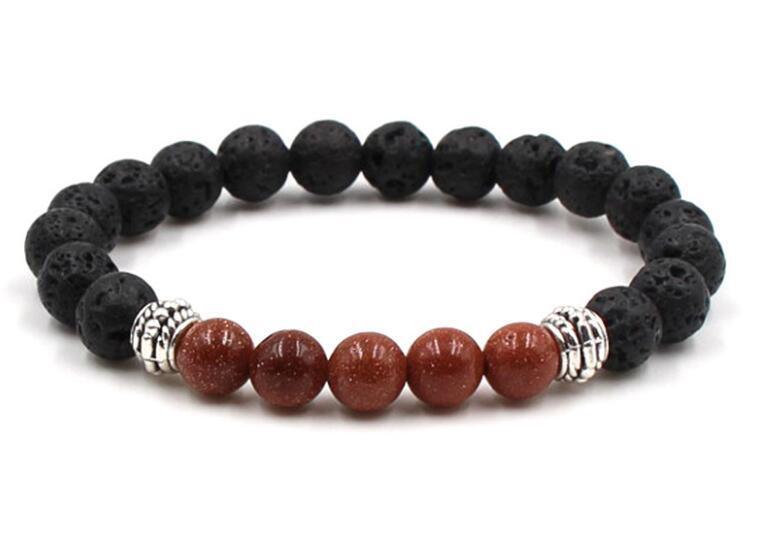 New Yoga Lava Rock Bracelets Turquoise Weathering Agate Bracelet 8mm Elastic Bracelet Gold Plated Bangles For Women & Men Gift 7 Colors