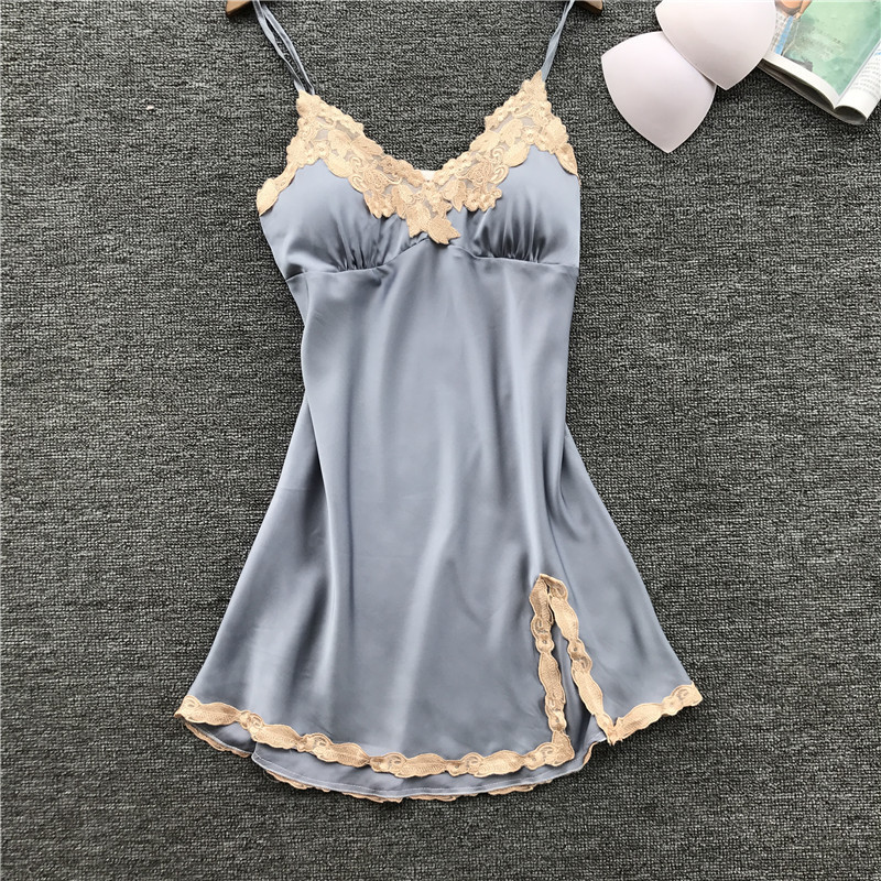 

Lisacmvpnel Spaghetti Strap Lace Sexy Women Nightdress With Removeable Pad Deep V Female Lingerie, Pink