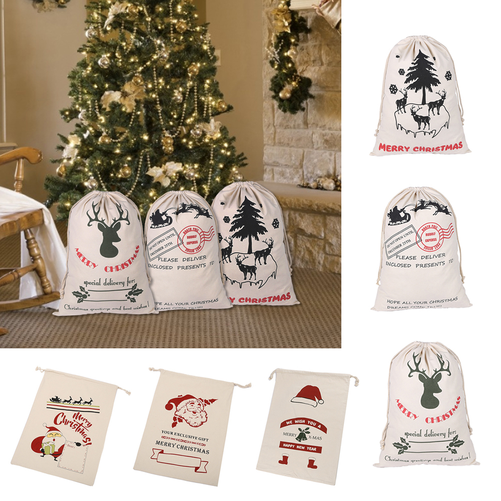 

Santa Bag Candy Drawstring Canvas Elk Santa Style Personality Christmas Candy Bag Home Decoration 2020 New Year