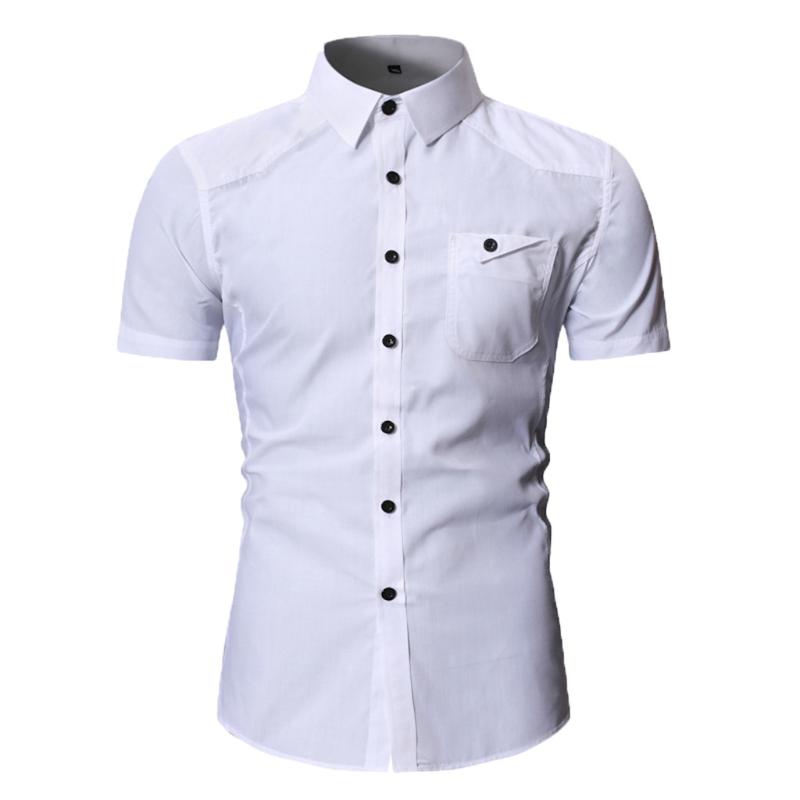 

Men's Shirt Solid Cargo Slim Button Pocket Short Sleeve Men Shirt Casual Top Blouse Man's camisas para hombre, Red