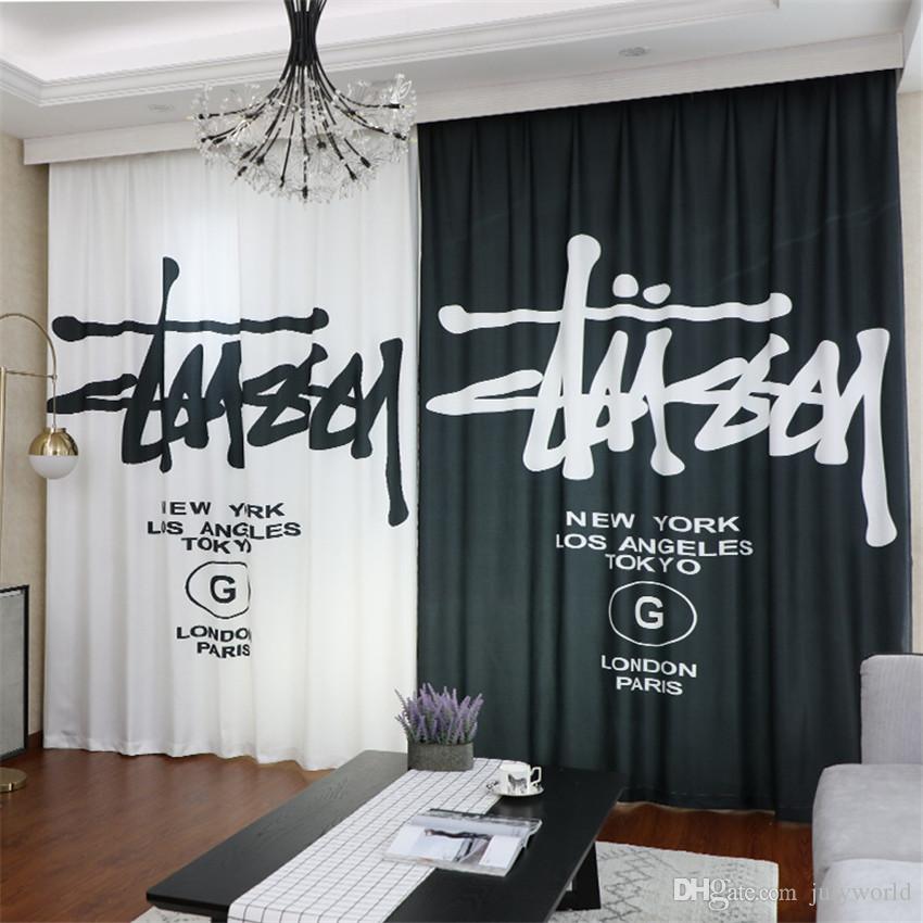 2019 Fashion Brand Design Curtain Black White Asymmetric Curtains