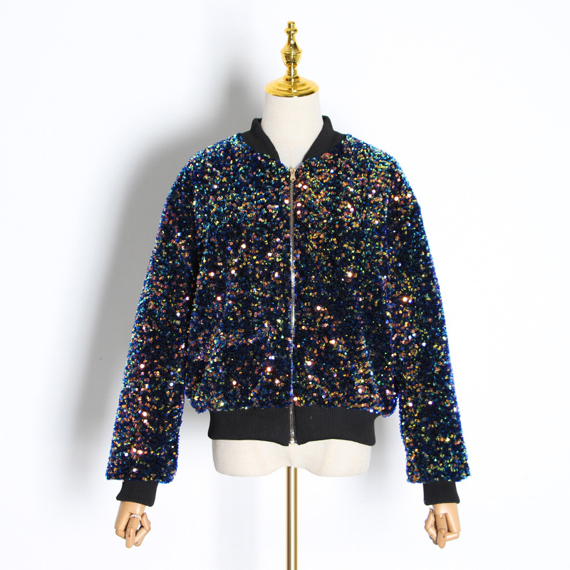 

Cotton-padded jacket for women the new spring 2020 heavy industry sequined fashion baggy jacket for women casual winter, Black