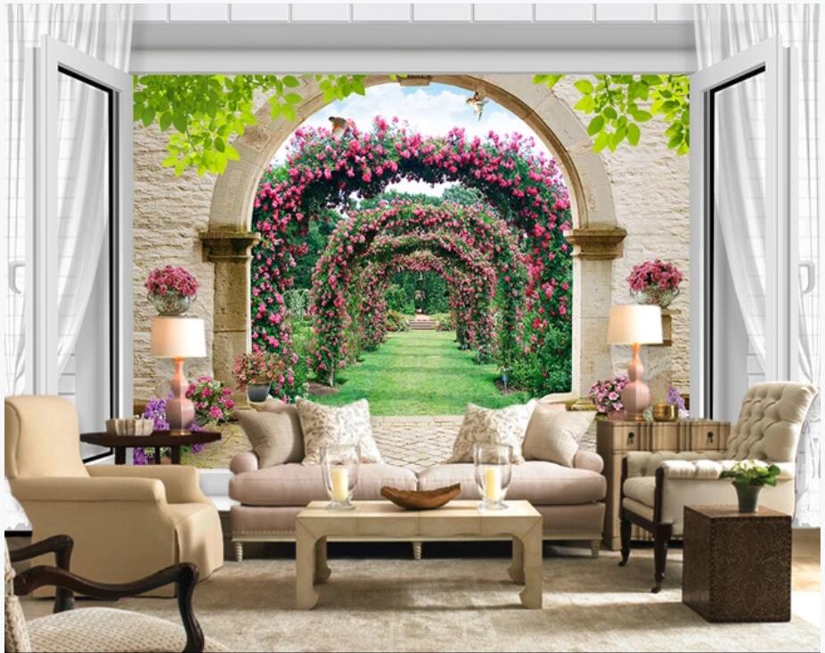 

3D wall covering custom mural wallpaper European 3D stereo arches flower vines window rose TV background wall home decor wall papers, Black