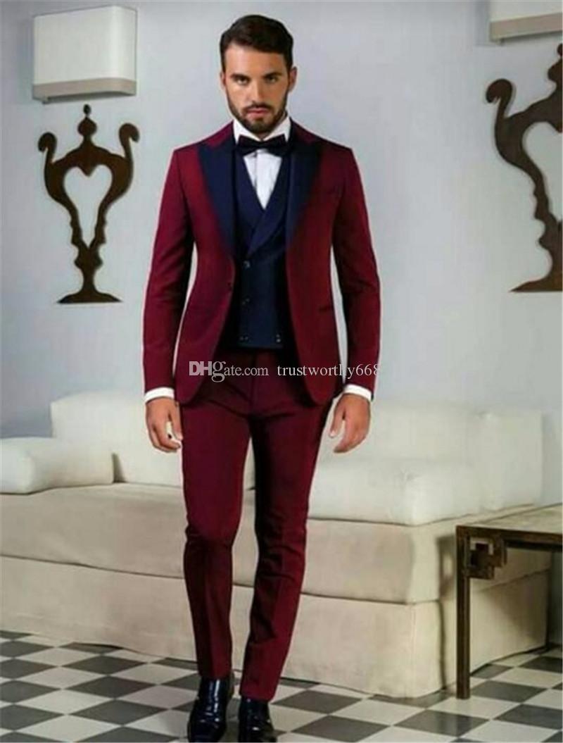 

New Arrival One Button Groomsmen Peak Lapel Groom Tuxedos Men Suits Wedding/Prom Best Man Blazer ( Jacket+Pants+Vest+Tie) AA38, Same as image