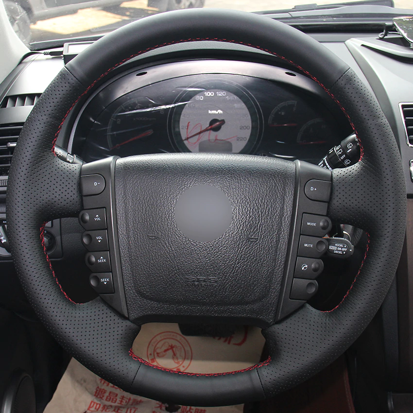 Black Natural Leather Car Steering Wheel Cover for Ssangyong Rexton Rexton W Rodius-image-441792743