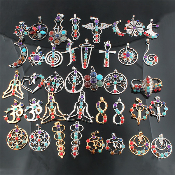 

Reiki Chakra Pendant 7 Chakra Stones Natural Stone Pendant Semi Precious Stones Choker Necklace For Women Jewelry