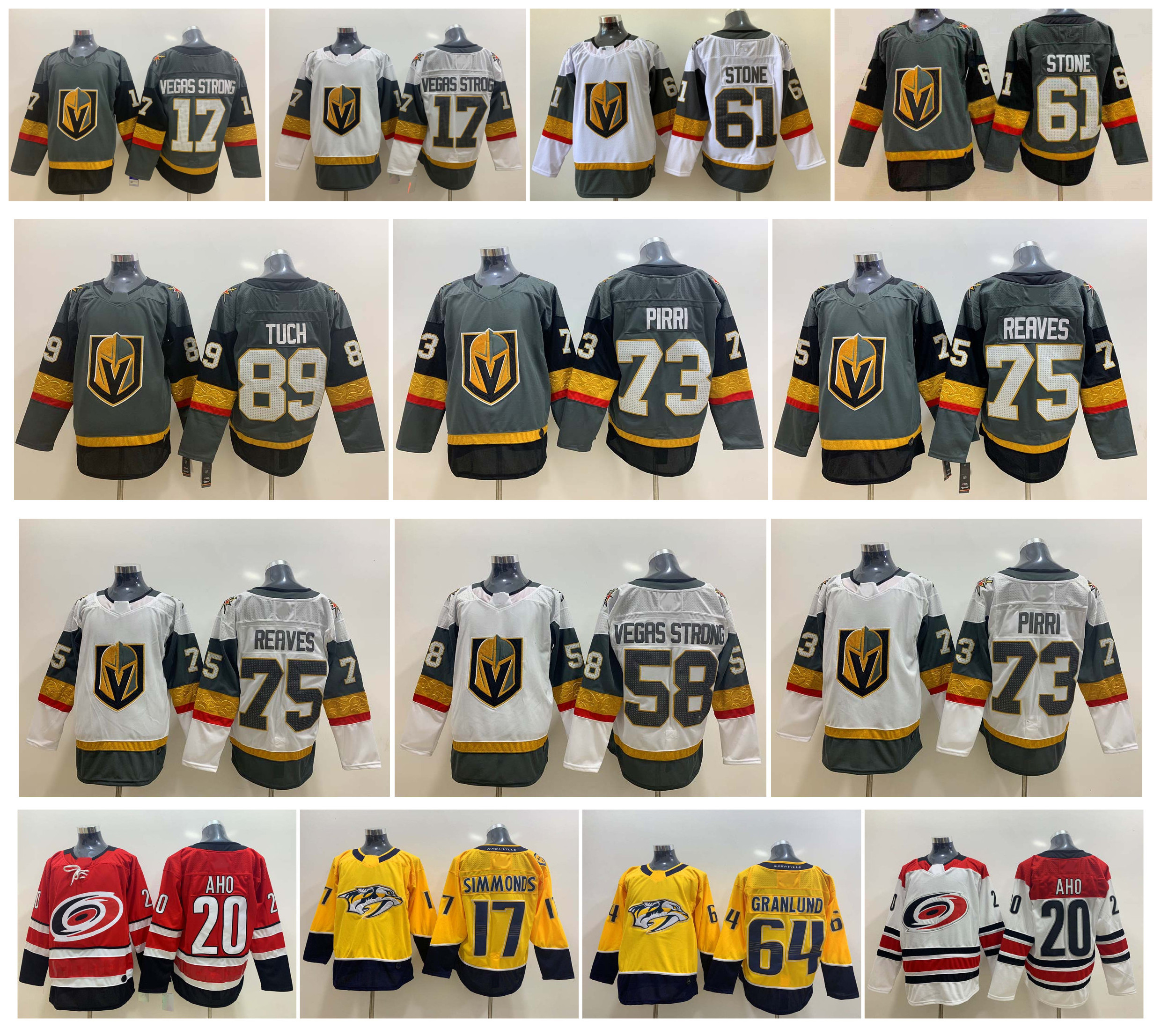 

Vegas Golden Knights Jersey Mark Stone Brandon Pirri Ryan Reaves Alex Tuch Nashville Predators Granlunnd Carolina Hurricanes Sebastian Aho, As pic