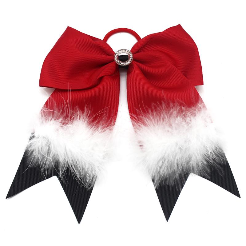 

6pcs 7inch feather Hair Bows cheer bows elastic hair bands handmade hairbands Clips for Gilrs Barrettes Accessories, As pic