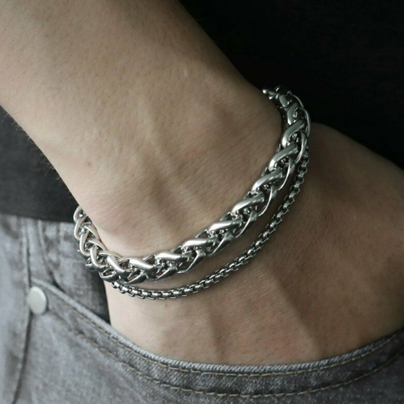 

Punk Men Bracelets Geometric Single Double Silver Women Bracelet Personalized Wild Jewelry Accessories
