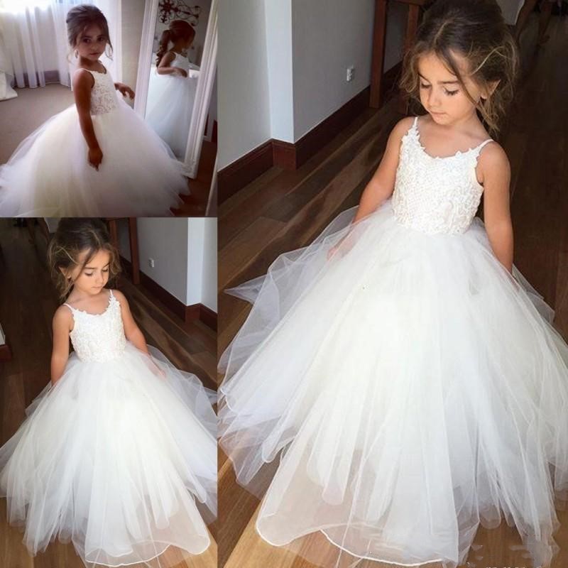 

Cheap Spaghetti Lace Tulle Flower Girl Dresses For Wedding White Ball Gown Princess Girls Pageant Gowns Children Communion Dress, Black