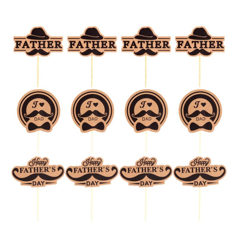 

30pcs Father's Day Cupcake Topper Love Words Design Cake Pick Fashion Kraft Paper Birthday Cake Decor (Mustache Type + Hat Type