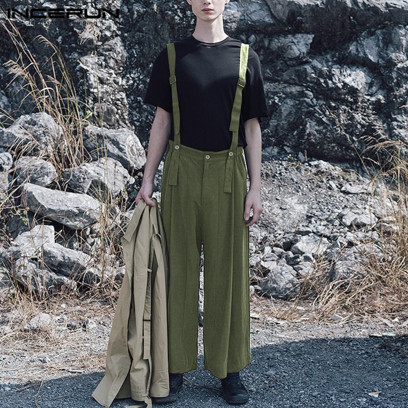 

INCERUN Men Overalls Fashion Streetwear Bib Pants 2020 Button Baggy Solid Color Jumpsuit Harajuku Casual Wide Leg Trousers -5XL, Black pants
