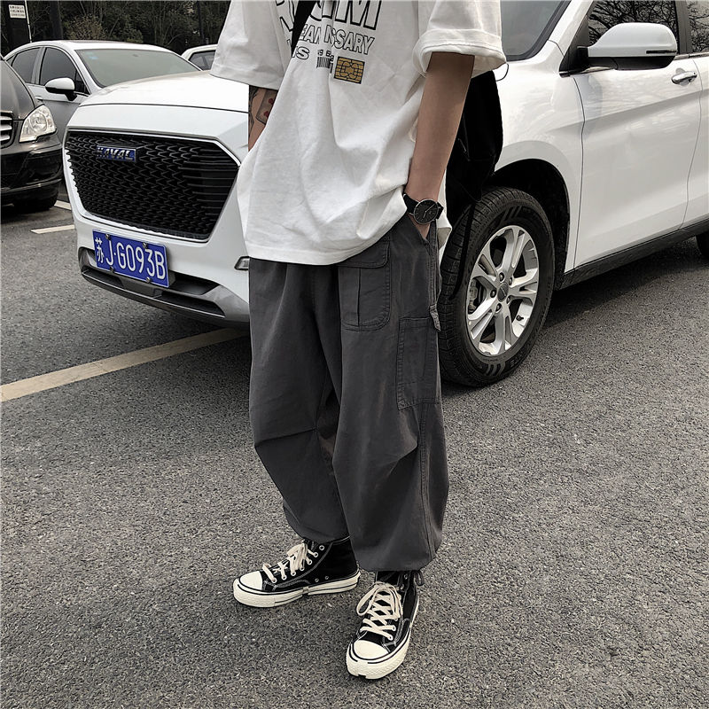 

2020 Spring And Summer New Youth Popular Men' Solid Color Loose Wide Leg Overalls Fashion Wild Casual Pants Khaki / Black /Gray