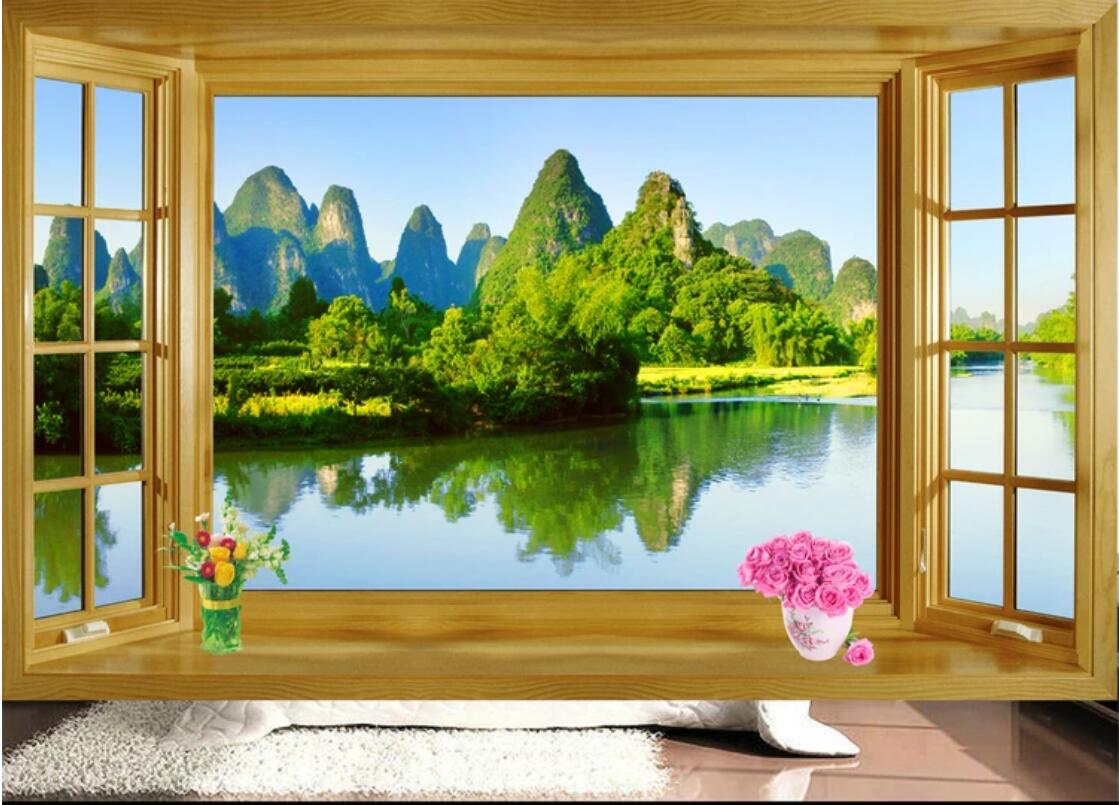 

3d wallpaper custom photo mural Chinese style 3D window natural landscape background wall home decor wall art pictures, Picture shows