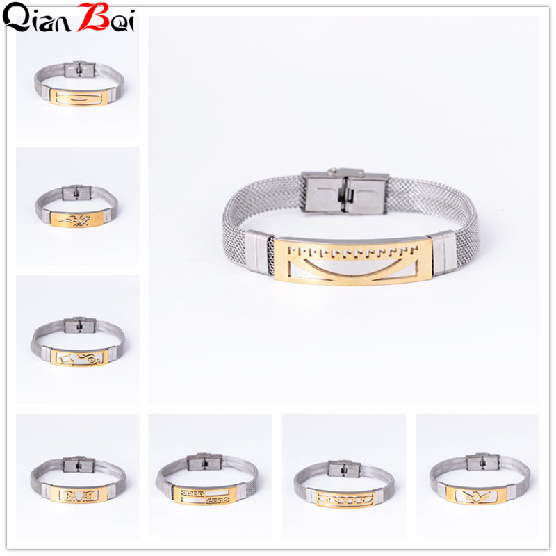 

QianBei NEW 2020 Signs Stainless Steel Bracelets Men Women Rubber Charm Casual Personality Bracelet Jewelry