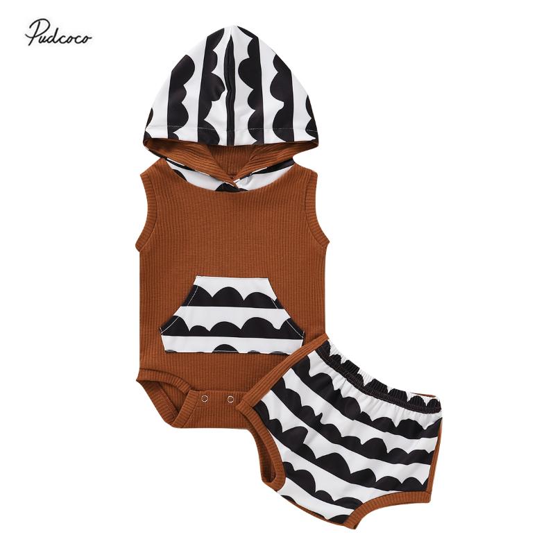

Pudcoco 2Pcs Newborn Baby Boys Girls Outfit Set Sleeveless Hooded Romper+Elastic Waist Shorts Print Infant Summer, As pic