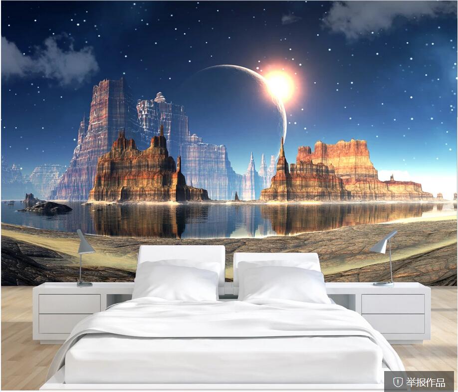 

Wall stickers custom photo mural Blue fantasy tv sofa country night life background wall home decor wall art 3d stickers, Non-woven wallpaper