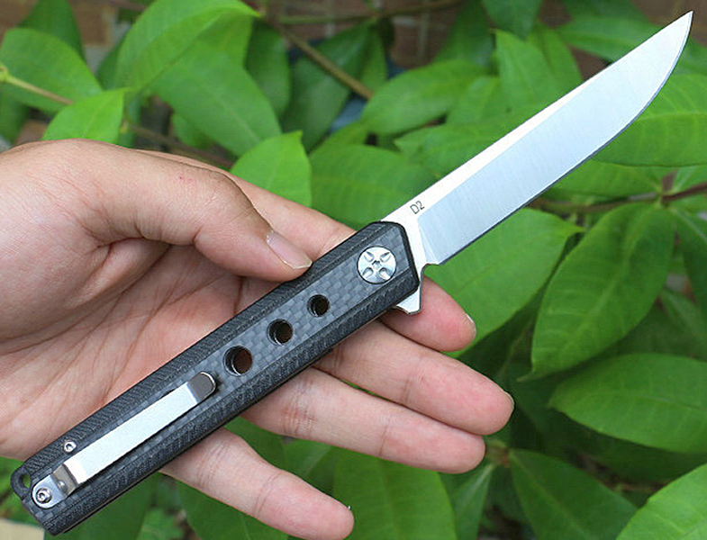 

Top Quality Ball Bearing Flipper Folding Knife D2 Satin Drop Point Blade Black Carbon Fiber Handle EDC Pocket Knives Gift Knife