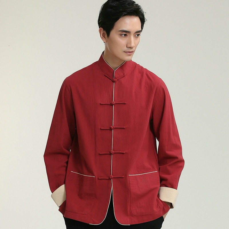 

Men's Traditional Chinese Tang Suit Tops Men Autumn Shirts Cotton Linen Blouse Casual Full Sleeve Vintage New Year Clothes