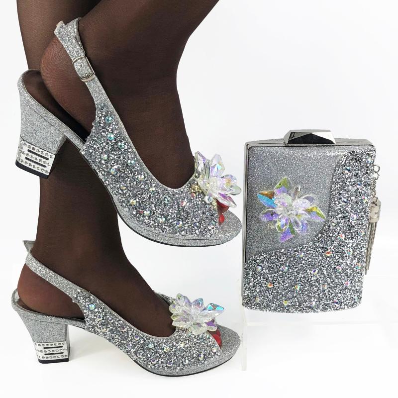 

doershow nice African Shoes And Bag Matching Set With silver Hot Selling Women Italian Shoes And Bag Set For Wedding!!SDA1-17, Black