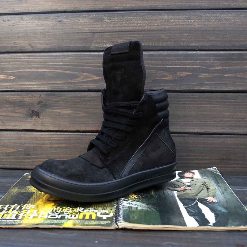 

2019ss High quality trend retro oil wax cowhide genuine leather boots men and women fashion lovers incense TPU soles tide shoes, Black