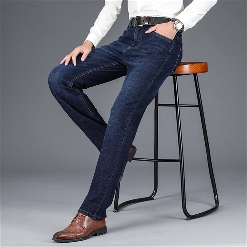 

Free Shipping 2020 Spring and Autumn New Men's Straight Jeans Mid-Autumn Elastic Casual Loose Jeans, Blue black