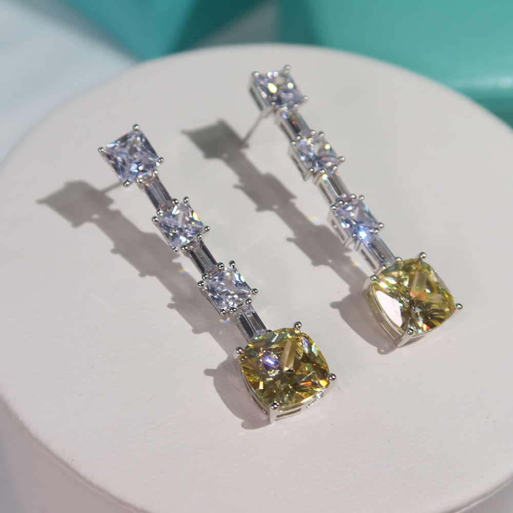 Fashion trend high Yellow diamond Earrings Prom Party superior quality Celebrity Earrings Free shipping Silver needle anti allergy Luxurious