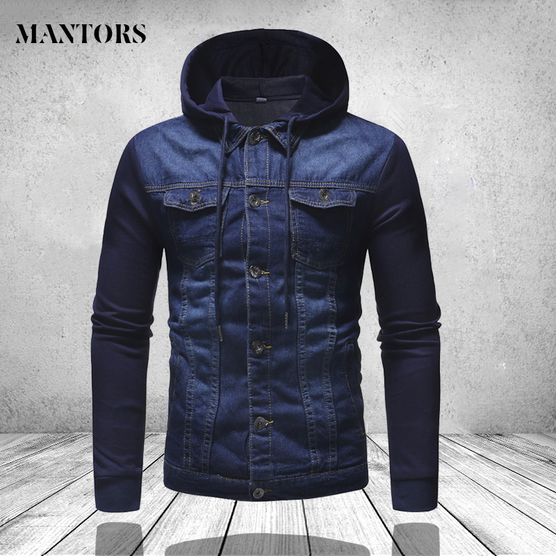 Denim Hoodies Men Autumn Patchwork Long Sleeve Sweatshirt Homme Vintage Single Breasted Mens Clothes Streetwear Jacket Coat Male