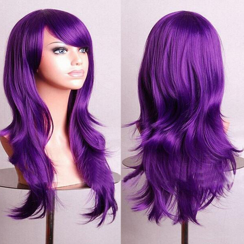 Curly Wigs Fake Hairpieces Synthetic Hair Black Pink Red Blue