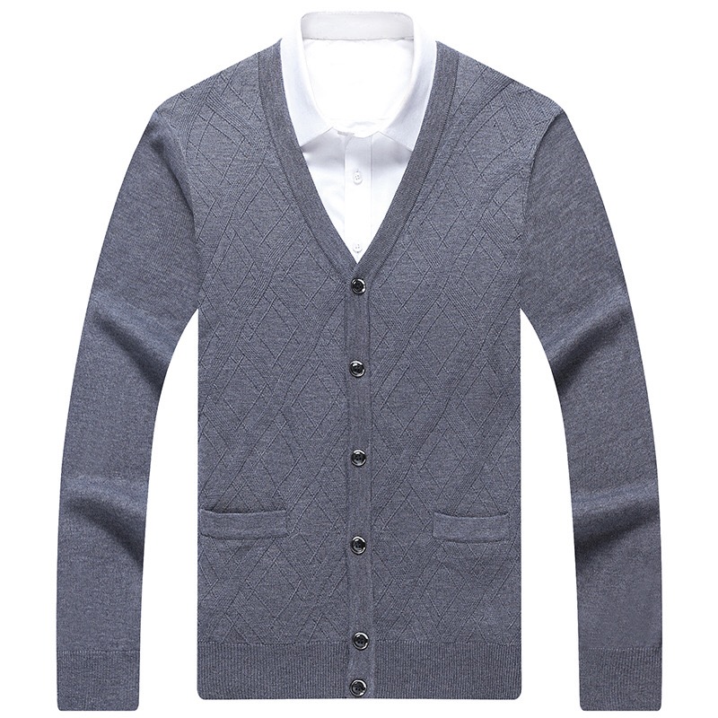 

2019 Autumn Winter Men's Sweater Male Jacket Knitted Wear Wool Cardigan Men Sweater Coat, Gray