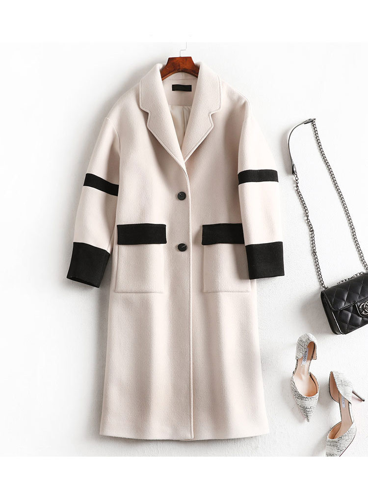 

Women's woolen temperament jacket plain color loose overcoat with large-size thick women's clothes, Apricot