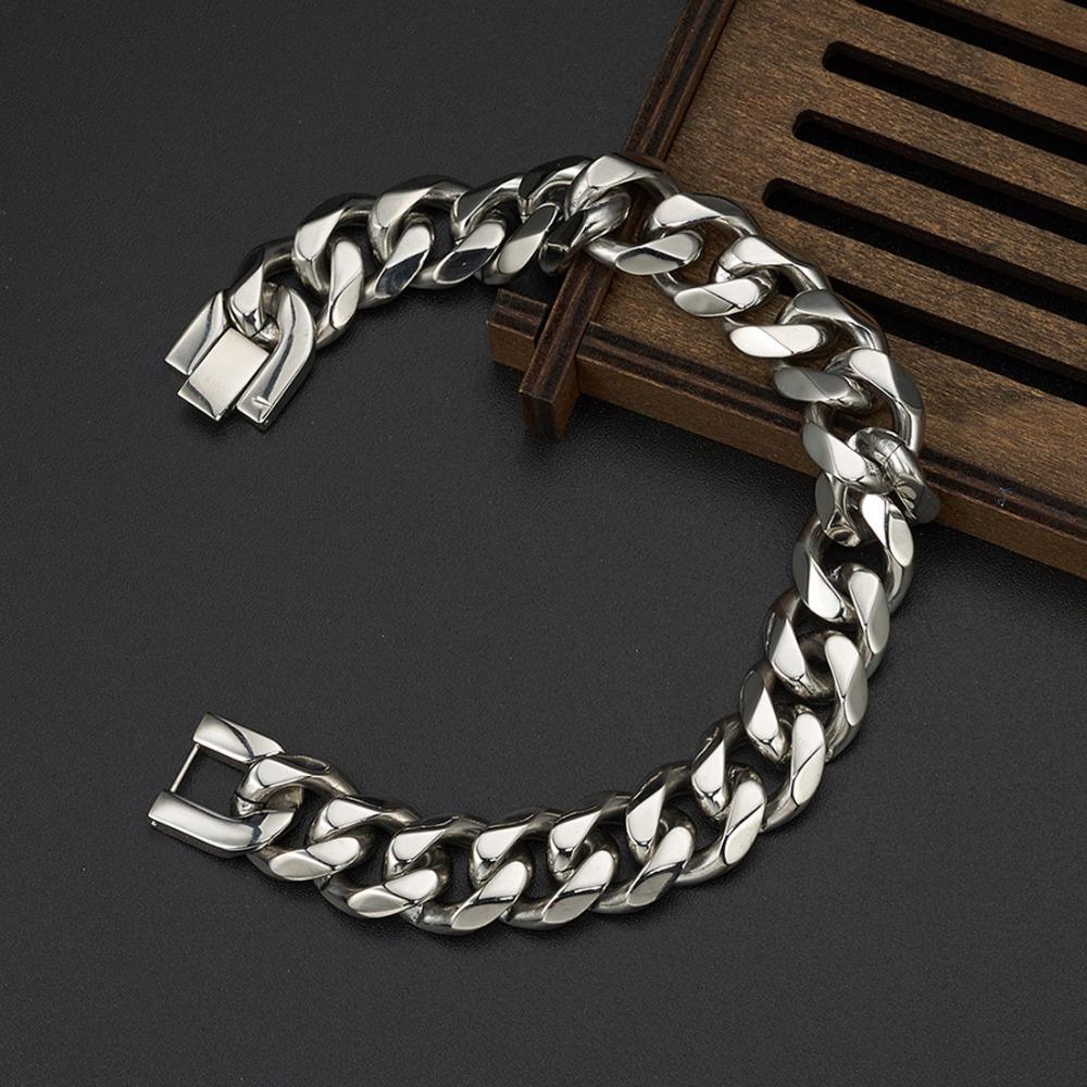 11 mm Haute Qualité Argent Noir Cubain Curb Chaîne Homme Bracelet Corde En Cuir 8.66/"