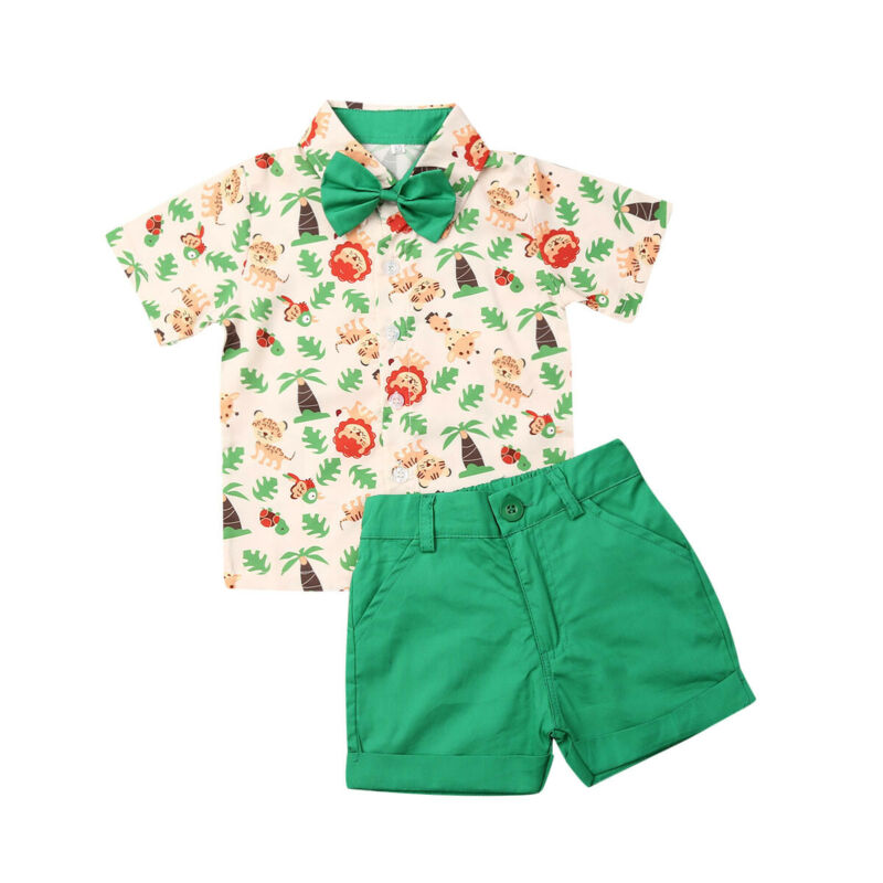 

Pudcoco Toddler Kids Baby Boy Gentleman Clothes 2pcs Lions Short Sleeve Shirt Tops Shorts Pants Fashion Outfit Set 18M-5Y, Green