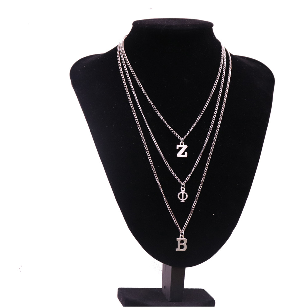 

Custom Design Metal Alloy Greek Letters Zeta Phi Beta Statement Necklaces Multi Lines Sorority Jewelry, Silver