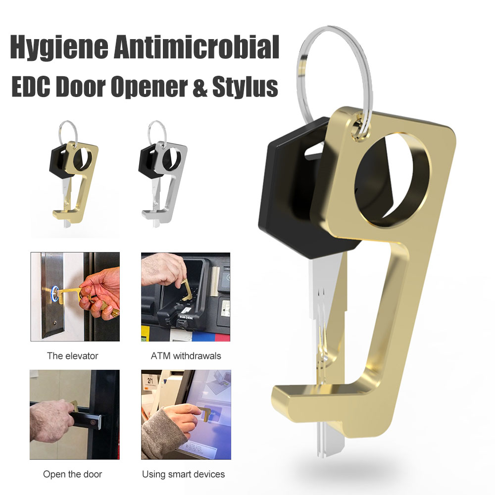 Hygiene Hand No-Touch Brass Key Tool No-Touch Elevator Press Stick Button Pusher Tool 4 Pack Brass No-Touch Door Opener Safety Protection Isolation Brass Key