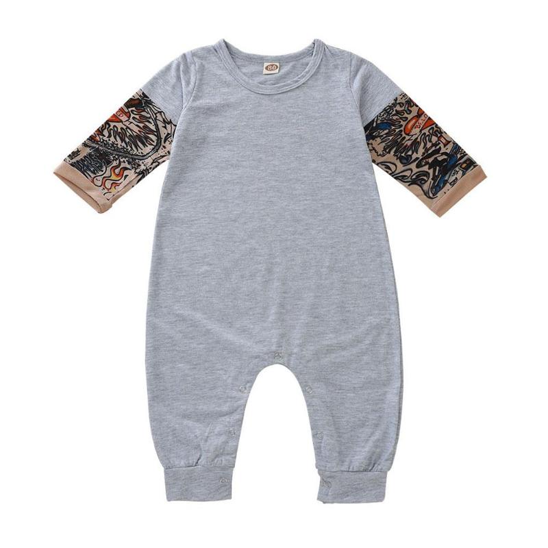 

Casual Autumn Baby Boys Rompers Fashion Trend Long Sleeve Korean Lovely Tattoo Print Spring O-neck Daily Leisure Jumpsuits, Gray