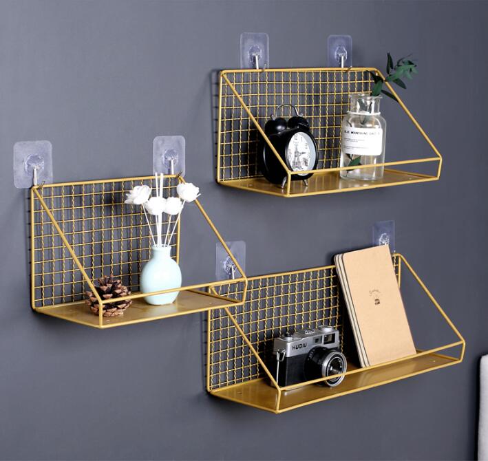 Wall shelf Storage Holders no hole hanging iron bedroom bedside basket kitchen toilet walls rack-image-516064123