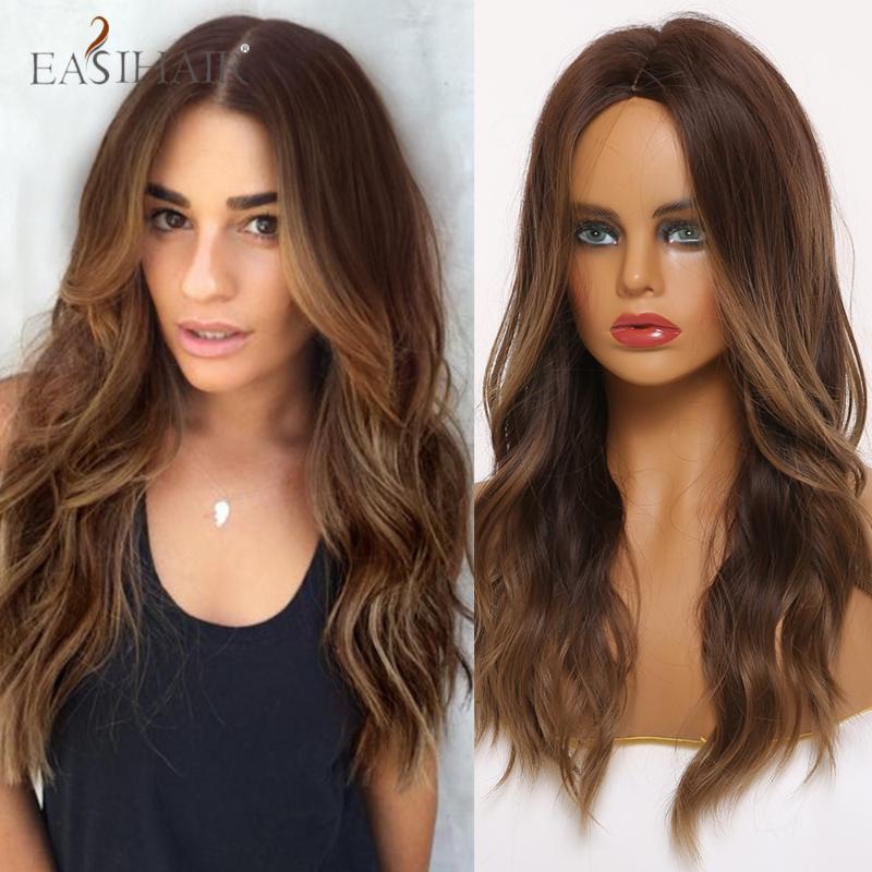 

EASIHAIR Long Ombre Brown to Blonde Wavy Wigs With Blonde Highlights Heat Resistant Synthetic Wigs for Women Cosplay Natural Wig, Lc289-1