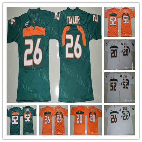 

Cheap Ncaa Miami Hurricanes College Football Jerseys 26 Sean Taylor 52 Ray Lewis R.Lewis 20 Ed Reed Shirts Good Green White Orange, 52-white